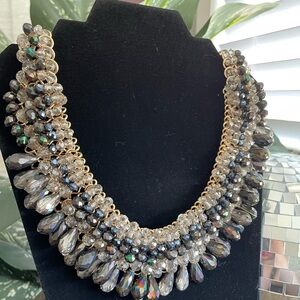 Statement Necklace | Black Gray Gold Silver